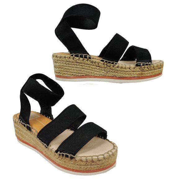 Dolce Vita Womens Sandals Lury Espadrille Wedge Strappy Preppy Black Sz 6.5 - Picture 1 of 11